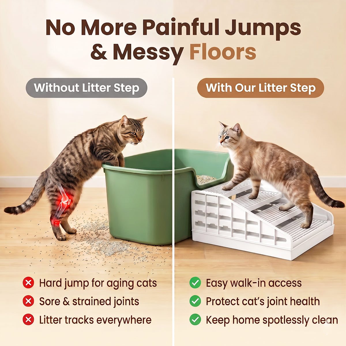 Litter Box Step for Senior Cats, Height Adjustable Cat Stairs, White