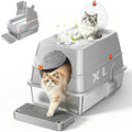 XL Stainless Steel Litter Box with Lid, Enclosed Metal Litter Box | High Sides, Urine and Litter Control, Odor Filter, Flip-Top, Easy-Clean Pan, Scoop & Step, Big Cats, Multi-Cat Homes, Gray