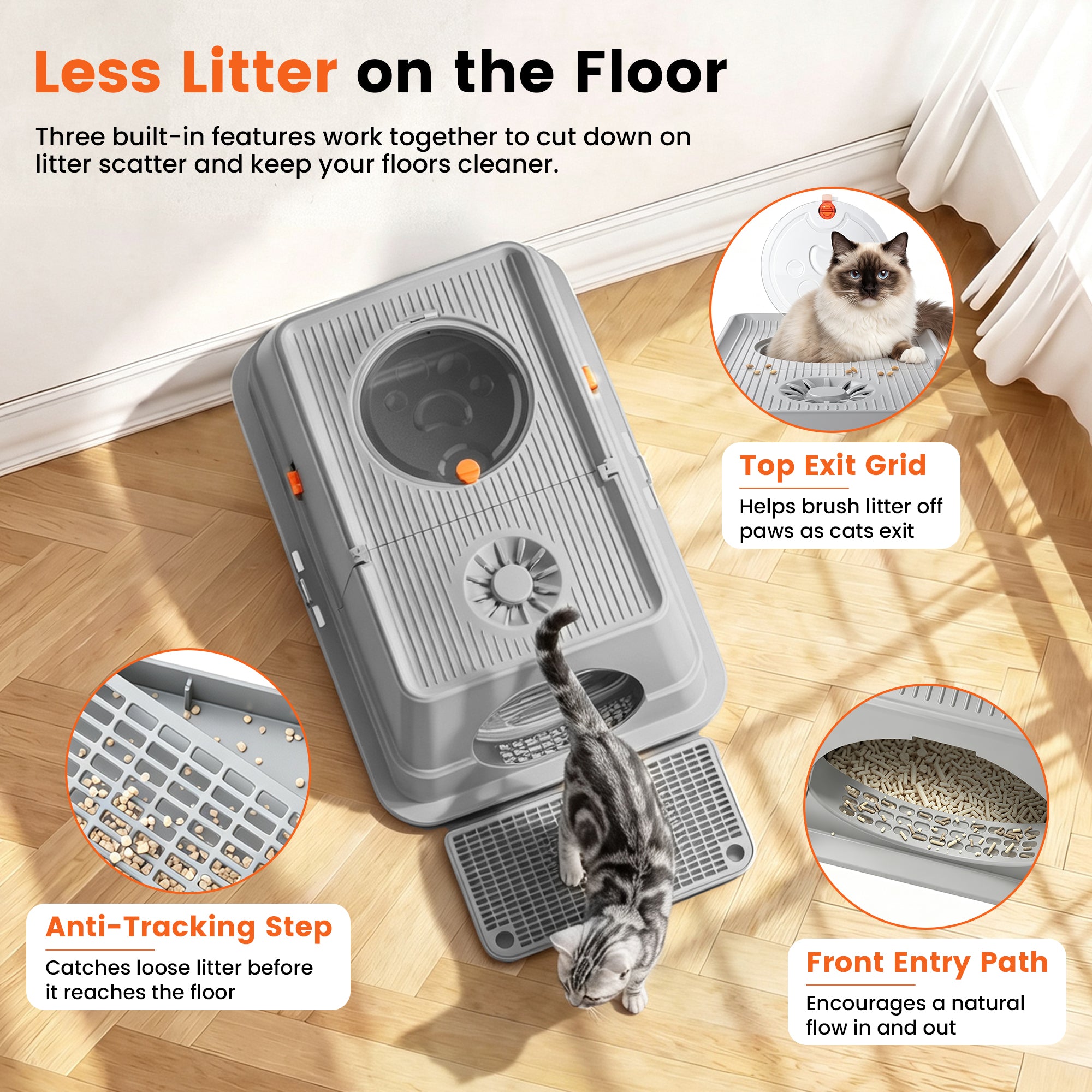 XL Stainless Steel Litter Box with Lid, Enclosed Metal Litter Box | High Sides, Urine and Litter Control, Odor Filter, Flip-Top, Easy-Clean Pan, Scoop & Step, Big Cats, Multi-Cat Homes, Gray
