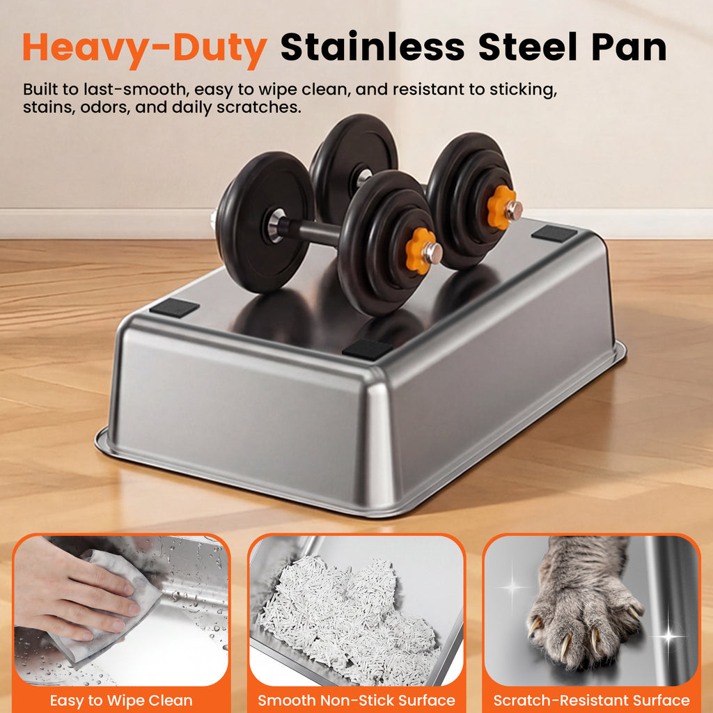 XL Stainless Steel Litter Box with Lid, Enclosed Metal Litter Box | High Sides, Urine and Litter Control, Odor Filter, Flip-Top, Easy-Clean Pan, Scoop & Step, Big Cats, Multi-Cat Homes, Gray
