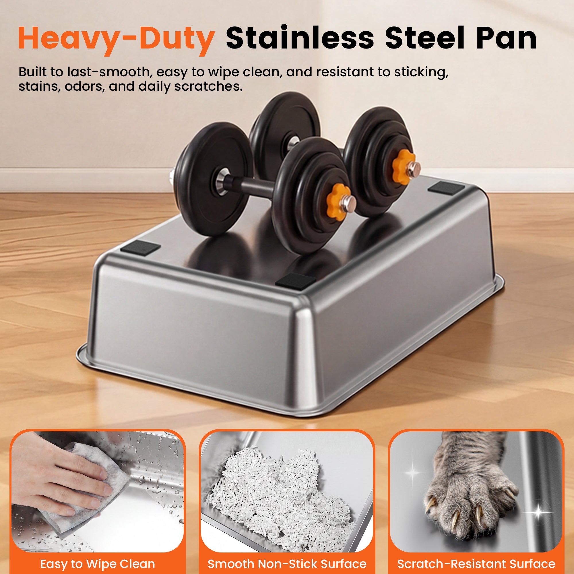 XL Stainless Steel Litter Box with Lid, Enclosed Metal Litter Box | High Sides, Urine and Litter Control, Odor Filter, Flip-Top, Easy-Clean Pan, Scoop & Step, Big Cats, Multi-Cat Homes, Gray